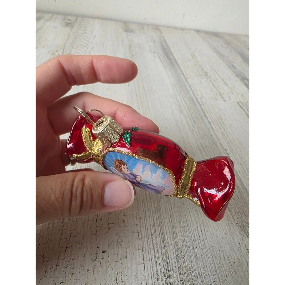OWC old world candy Santa glitter ornament glass girl scene gold Xmas tree